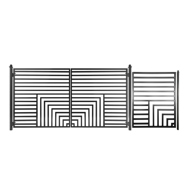 Steel Dual Swing Driveway Gate with Pedestrian Gate – Florence Style - 14 ft.