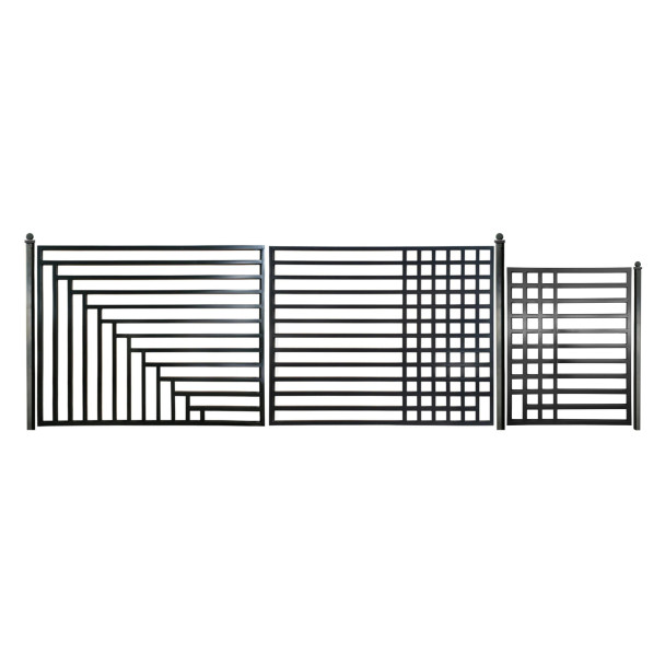 Steel Dual Swing Driveway Gate with Pedestrian Gate – Kyiv Style - 18 ft.