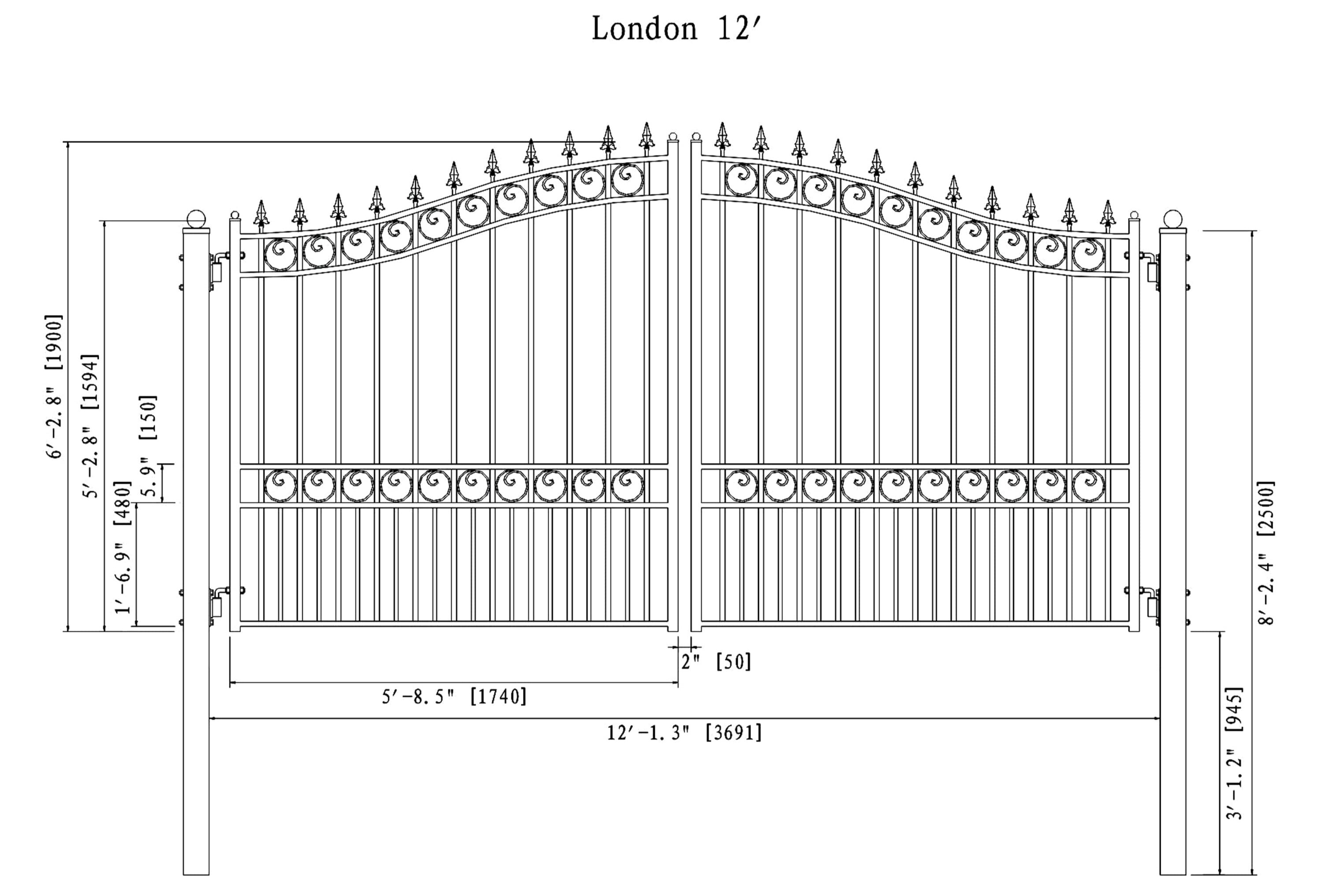 London Style 12ft Dual Swing Gate