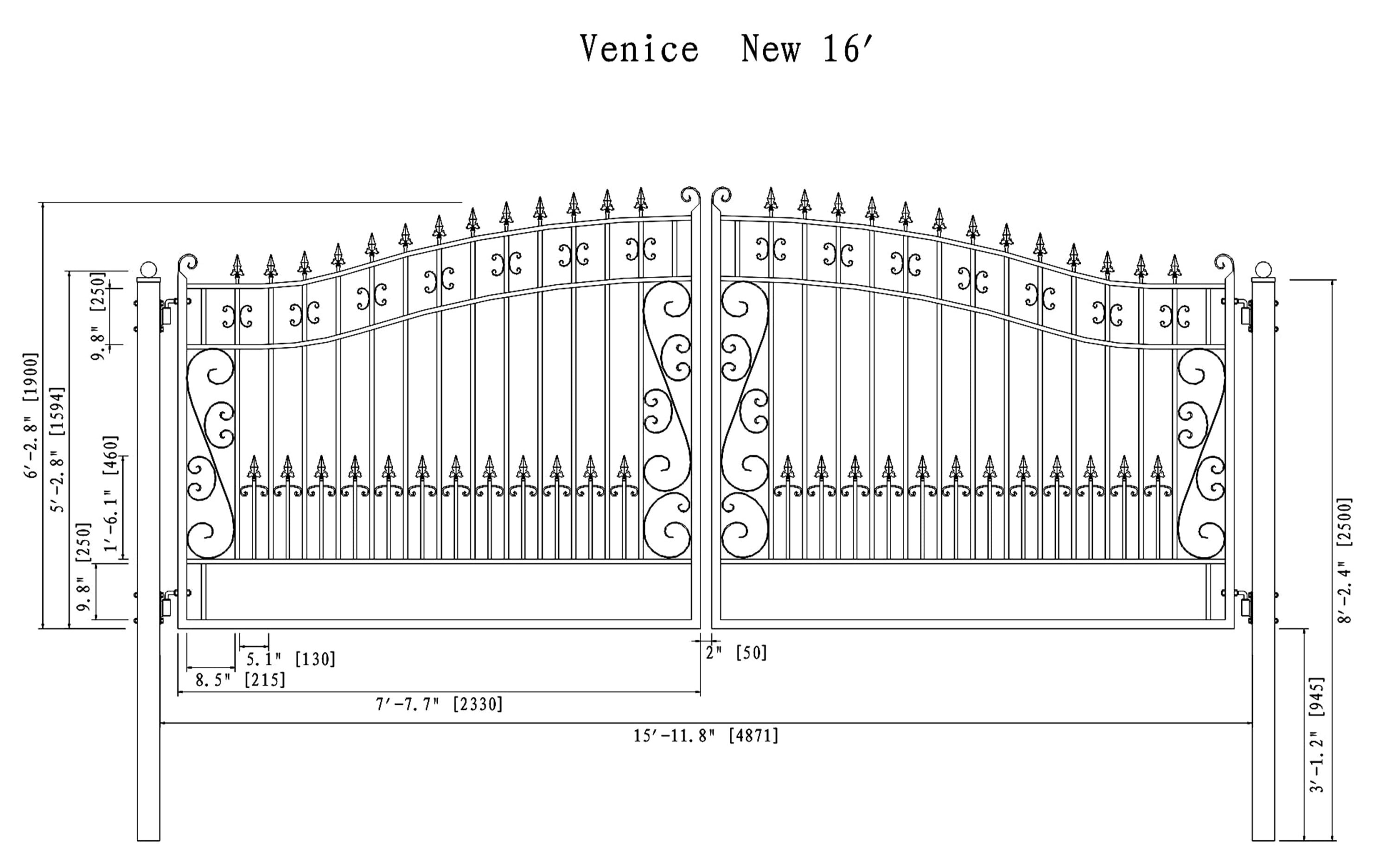 Steel Dual Swing Driveway Gate - VENICE Style - 16 x 6 ft - ALEKO
