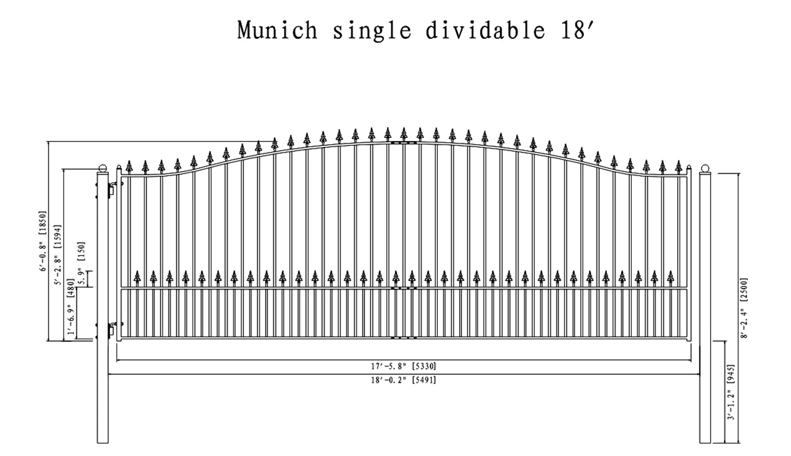 Steel Single Swing Driveway Gate - MUNICH Style - 18 x 6 ft - ALEKO