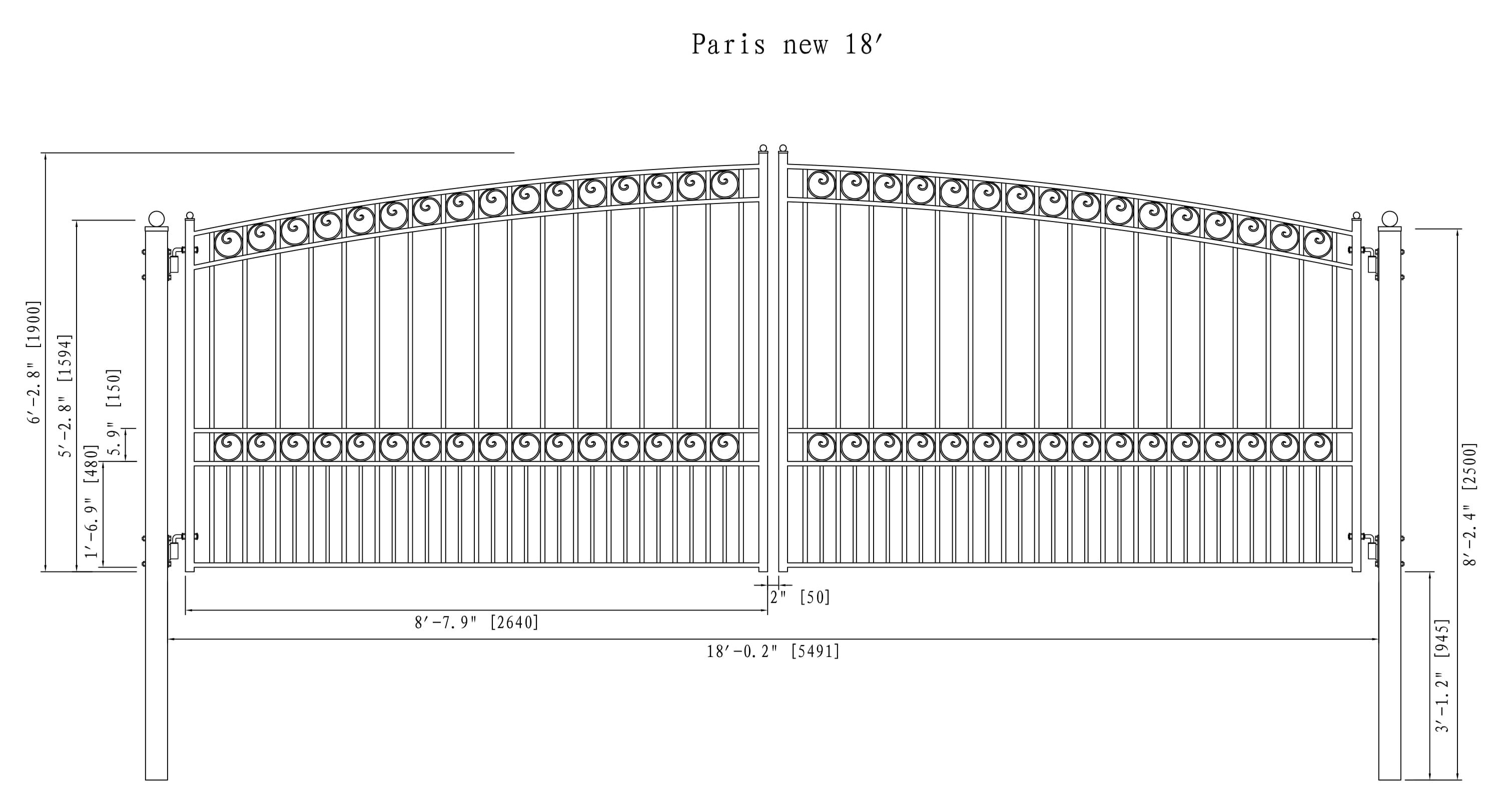 Steel Dual Swing Driveway Gate - PARIS Style - 18 x 6 ft - ALEKO