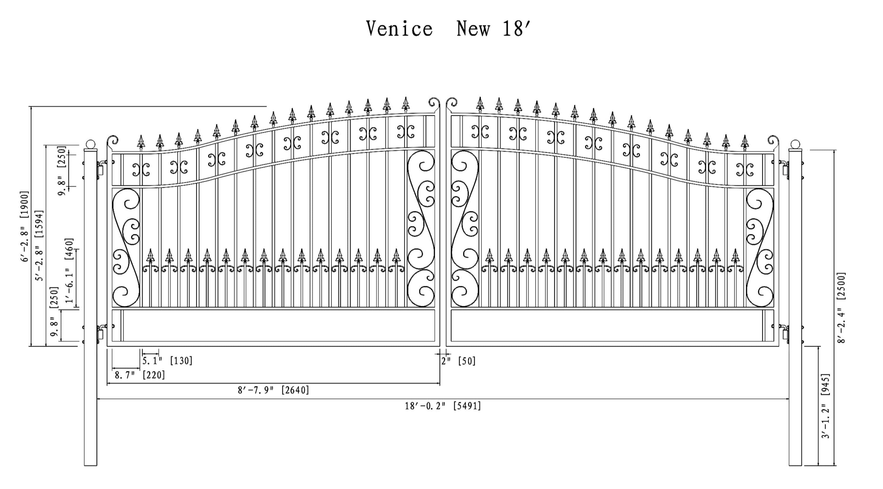 Steel Dual Swing Driveway Gate - VENICE Style - 18 x 6 ft - ALEKO