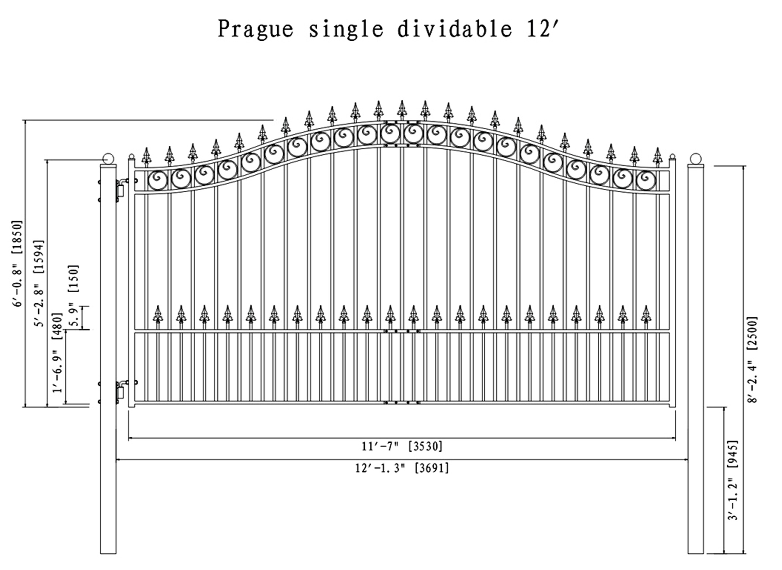 Steel Single Swing Driveway Gate - PRAGUE Style - 12 x 6 ft - ALEKO