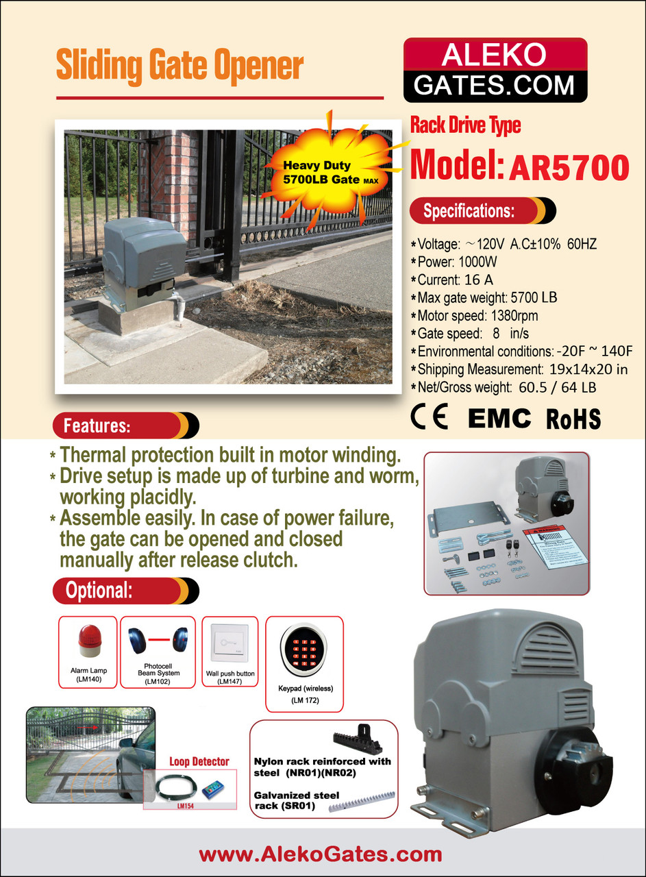 Aleko Heavy-Duty Sliding Gate Opener - AR5750 - Basic Kit