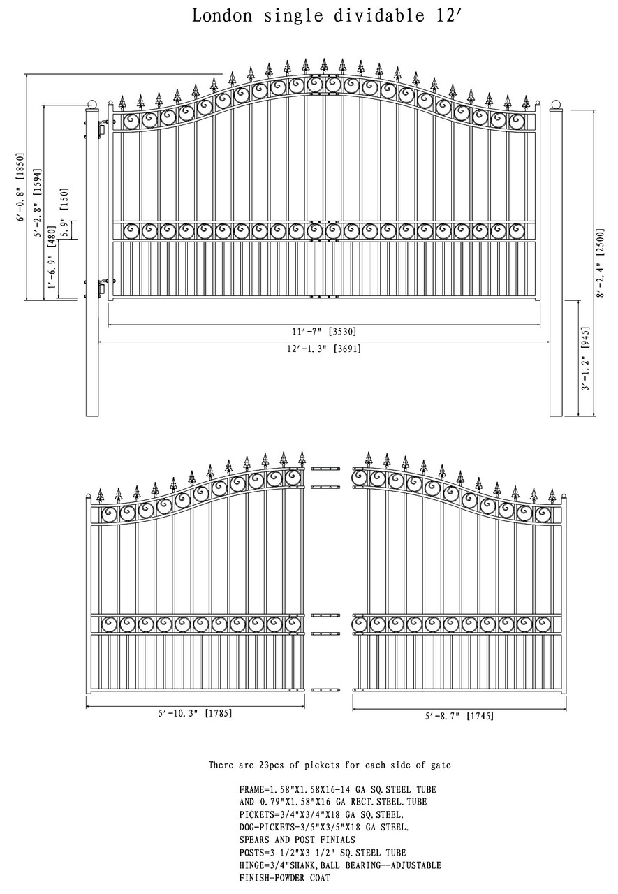 Aleko Steel Single Swing Driveway Gate London Style 12 x 6 ft DG12LONSSW-AP