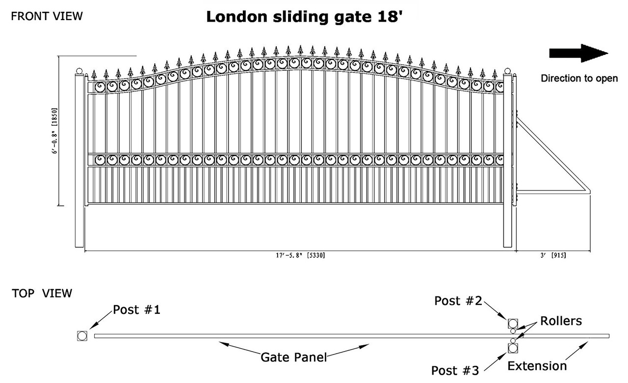Aleko Steel Sliding Driveway Gate - LONDON Style - 18 x 6
