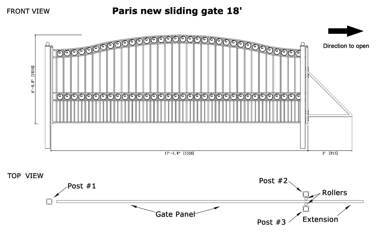 Steel Sliding Driveway Gate - PARIS Style - 18 x 6 ft - ALEKO