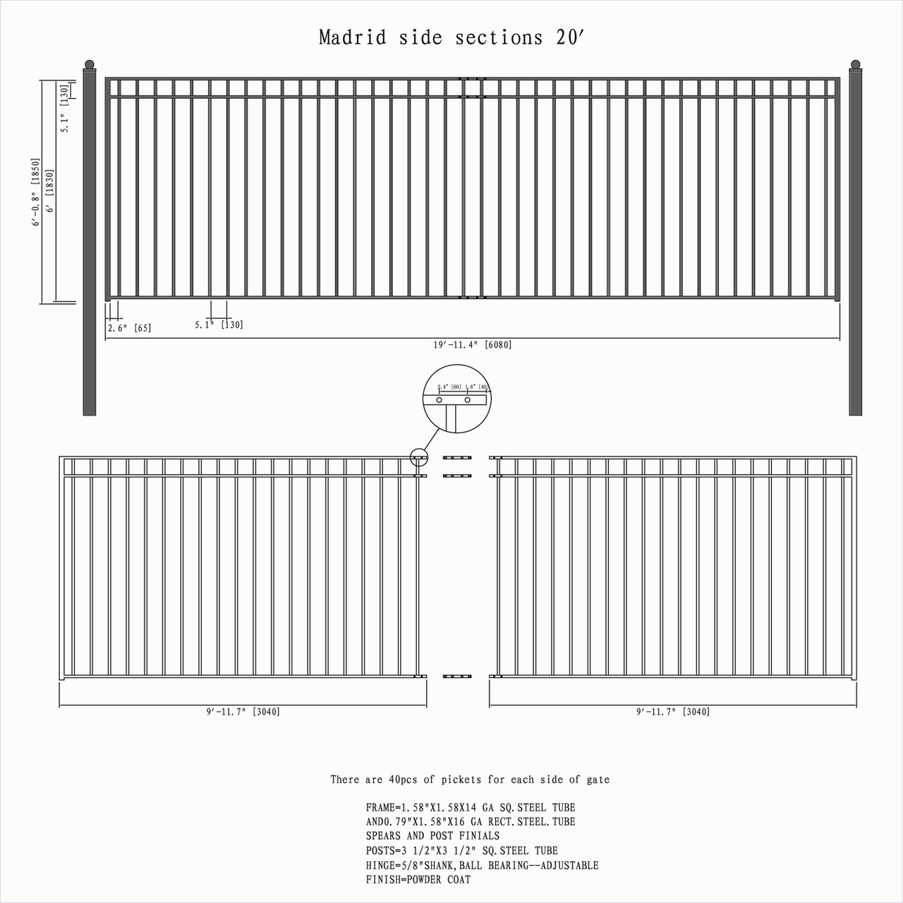 Aleko Steel Sliding Driveway Gate - MADRID Style - 20 x 6