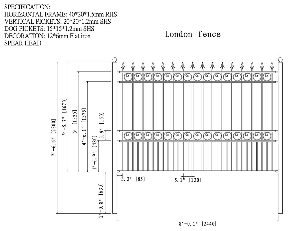 Steel Fence - LONDON Style - 8 x 5 Ft - ALEKO