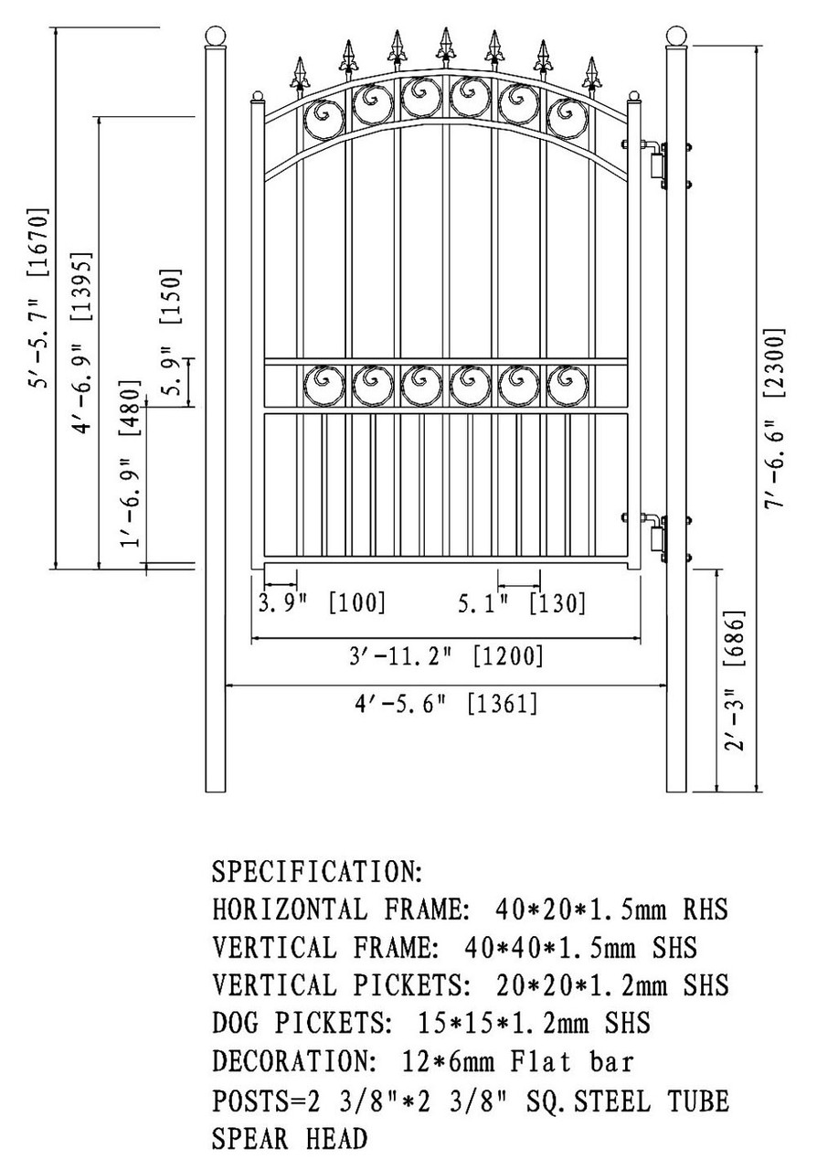 Steel Pedestrian Gate - LONDON Style - 5 ft - ALEKO
