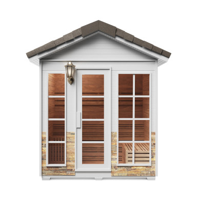 Outdoor Canadian Red Cedar Wood Wet Dry Sauna - 4 Person - 4.5 kW UL Electrical Heater - Stone Finish