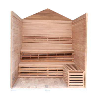 Outdoor Canadian Red Cedar Wet Dry Sauna - 6 Person - 6 kW UL Certified Electrical Heater - Stone Finish