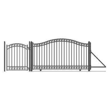 Steel Sliding Driveway Gate - 12 ft with Pedestrian Gate - 5 ft - DUBLIN Style