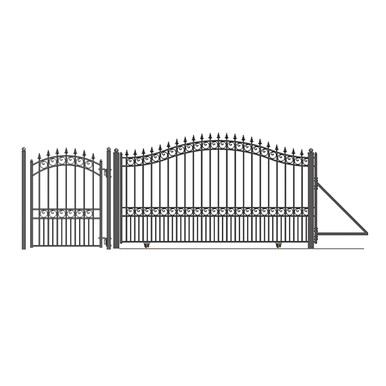 Steel Sliding Driveway Gate - 12 ft with Pedestrian Gate - 5 ft - LONDON Style
