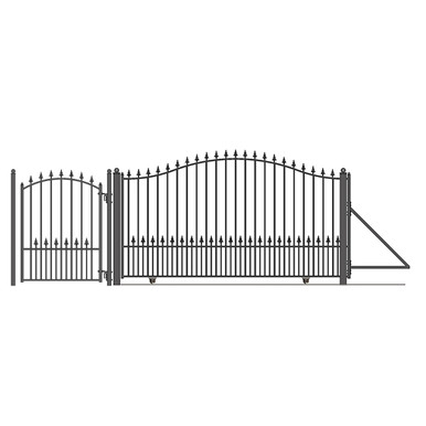 Steel Sliding Driveway Gate - 12 ft with Pedestrian Gate - 5 ft - MUNICH Style