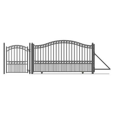 Steel Sliding Driveway Gate - 12 ft with Pedestrian Gate - 5 ft - PARIS Style