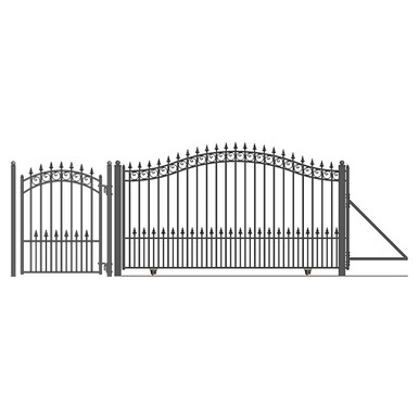 Steel Sliding Driveway Gate - 12 ft with Pedestrian Gate - 5 ft - PRAGUE Style