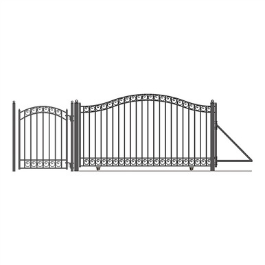 Steel Sliding Driveway Gate - 14 ft with Pedestrian Gate - 5 ft - DUBLIN Style