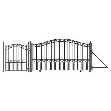 Steel Sliding Driveway Gate - 14 ft with Pedestrian Gate - 5 ft - PARIS Style