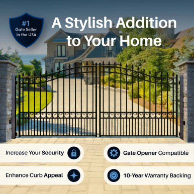 Steel Dual Swing Driveway Gate - LONDON Style - 16 x 6 Feet