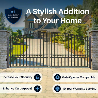 Steel Dual Swing Driveway Gate - PARIS Style - 16 x 6 Feet