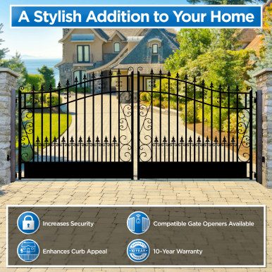Steel Dual Swing Driveway Gate - VENICE Style - 16 x 6 Feet