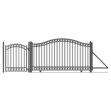 Steel Sliding Driveway Gate - 18 ft with Pedestrian Gate - 5 ft - DUBLIN Style