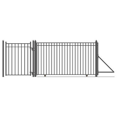 Steel Sliding Driveway Gate - 18 ft with Pedestrian Gate - 5 ft - MADRID Style
