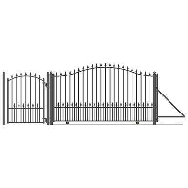 Steel Sliding Driveway Gate - 18 ft with Pedestrian Gate - 5 ft - MUNICH Style