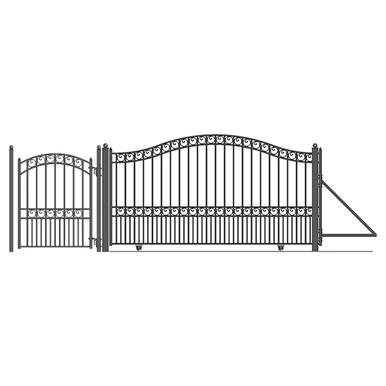Steel Sliding Driveway Gate - 18 ft with Pedestrian Gate - 5 ft - PARIS Style