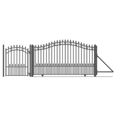 Steel Sliding Driveway Gate - 18 ft with Pedestrian Gate - 5 ft - ST. LOUIS Style