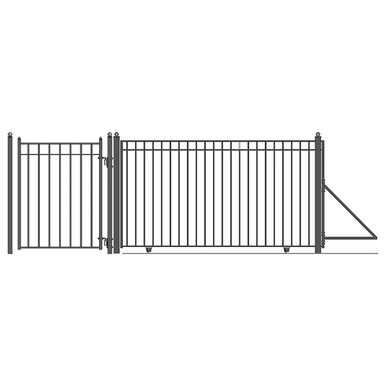 Steel Sliding Driveway Gate - 30 ft with Pedestrian Gate - 5 ft - MADRID Style