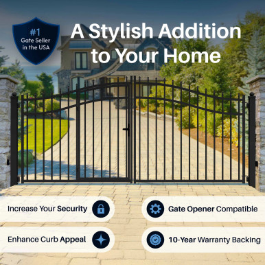 Steel Dual Swing Driveway Gate with Built-In Pedestrian Door - VIENNA Style - 14 x 7 Feet
