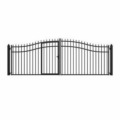 Steel Dual Swing Driveway Gate with Built-In Pedestrian Door - VIENNA Style - 18 x 7 Feet