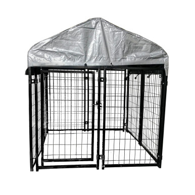Expandable Heavy Duty Dog Kennel and Playpen Kit with Roof and Rain Cover - 5 x 5 x 3 Feet - Black