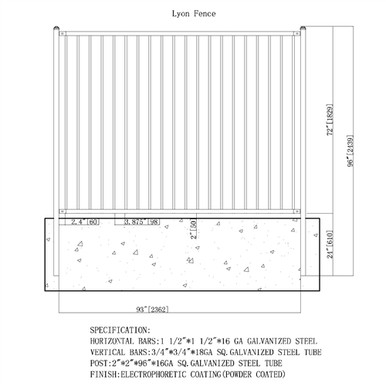 DIY Steel Iron Wrought High Quality Fence - Lyon Style - 8 x 6 Feet