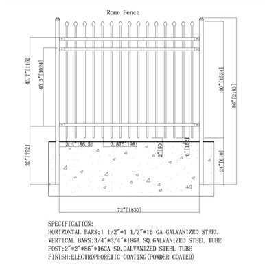 DIY Steel Iron Wrought High Quality Ornamental Fence - Rome Style - 6 x 5 Feet