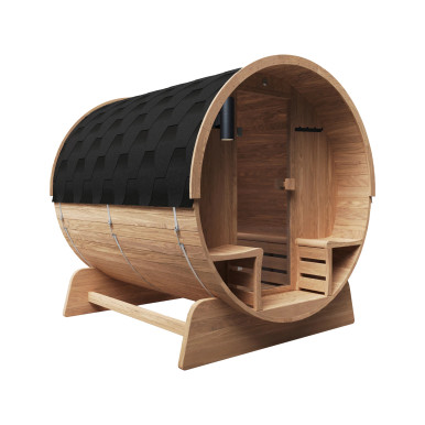 Liatris Rustic Cedar Barrel Sauna with Front Porch Canopy - 2-4 Person