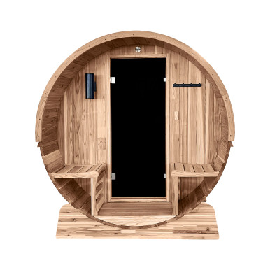 Liatris Rustic Cedar Barrel Sauna with Front Porch Canopy - 2-4 Person