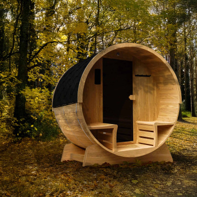 Liatris Rustic Cedar Barrel Sauna with Front Porch Canopy - 2-4 Person