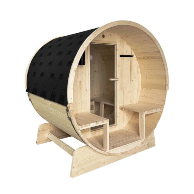 Anémona White Finland Pine Barrel Sauna with Front Porch Canopy - 2-4 Person