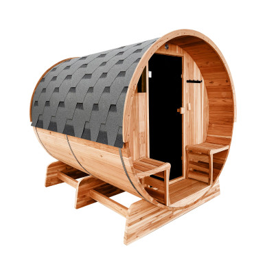 Liatris Rustic Cedar Barrel Sauna with Front Porch Canopy - 5-6 Person