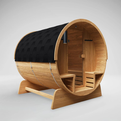 Liatris Rustic Cedar Barrel Sauna with Front Porch Canopy - 5-6 Person