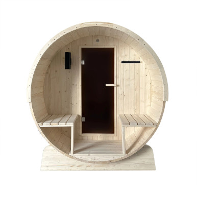 Anémona White Finland Pine Barrel Sauna with Front Porch Canopy – 6-8 People