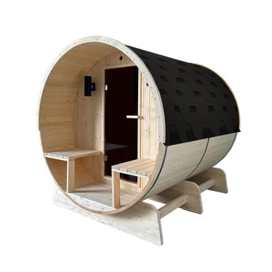 Anémona White Finland Pine Barrel Sauna with Front Porch Canopy – 6-8 People