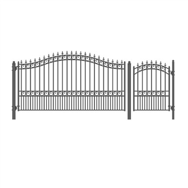 Steel Single Swing Driveway Gate - LONDON Style - 12 ft with Pedestrian Gate - 5 ft