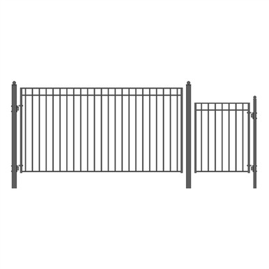 Steel Single Swing Driveway Gate - MADRID Style - 12 ft with Pedestrian Gate - 5 ft