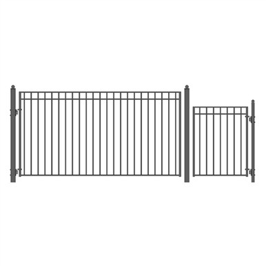 Steel Single Swing Driveway Gate - MADRID Style - 12 ft with Pedestrian Gate - 5 ft