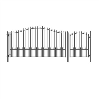 Steel Single Swing Driveway Gate - MUNICH Style - 12 ft with Pedestrian Gate - 5 ft